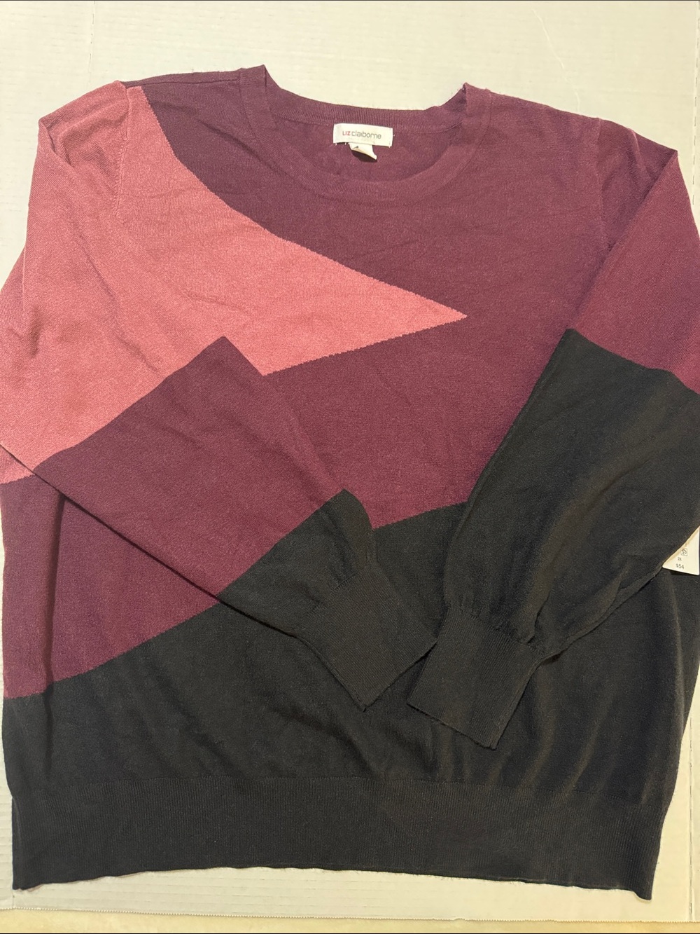 Liz Claiborne Colorblock Crewneck Sweater - Burgundy, Pink, Black (285) NWT $54